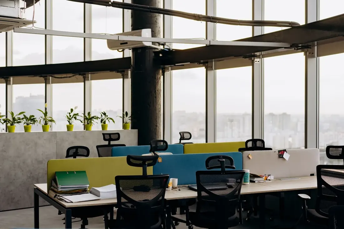 Open plan office with planted dividers ready for the workday